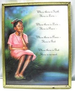 GIRL In Pink Dress WHERE THERE IS FAITH / GOD Poem Prayer FRAMED Vintage - Picture 1 of 4