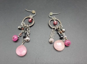 Fashion Pink Cluster Beaded Chain Drop/Dangle Earrings - Picture 1 of 3