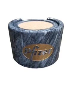 RARE Pfizer Promotional Grey Black Marble Coaster Set Of 6 W/ Caddy & Felt - Picture 1 of 5