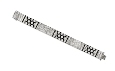 Magníficas pulseras de ónix negro y diamantes creados en laboratorio estilo lujo Art Deco Foto 1 de 4