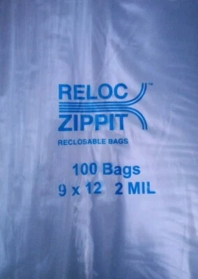 Reloc Zippit Bags 9" x 12" Clear 2Mil Reclosable 9x12 Poly Bags 100 PCS - Image 1 of 3