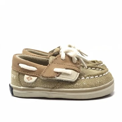 Sperry Baby Girls Bluefish Crib Jr.  Boat Shoes Size 2M Tan Beige Leather - Image 1 of 4