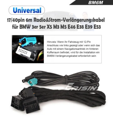 Cable de extensión de corriente y radio 6M BMW Serie 3 Serie 5 X5 E46 E39 E53 Radio de coche BM6M