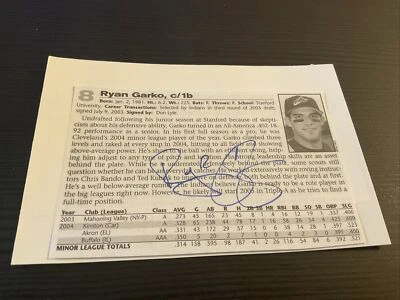 Corte firmado montado en una tarjeta 2005 debut Cleveland Ryan Garko Foto 1 de 2