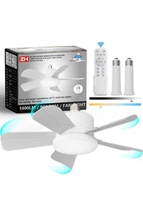 17" Socket Fan Light with Remote and 2 Socket Extenders, Wireless Screw in Ceili - Picture 1 of 6
