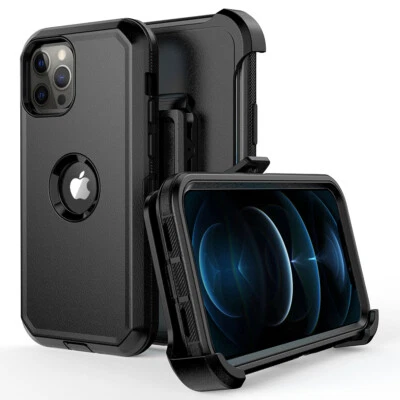For iPhone 12 Pro Max 11 XR Shockproof Case Rugged Hard Cover+Belt Clip Holster - Image 1 of 4