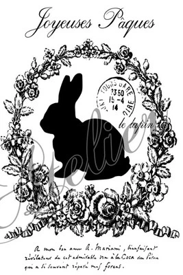 BÜGELBILD-Vintage-Shabby-Nostalgie-French-Ostern-Hase-3013 - Bild 1 von 2