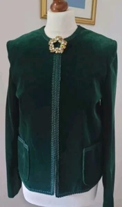Maurice Henri Vintage Green Velvet Jacket Blazer Open Front Made In UK FR36 UK8 - Picture 1 of 24