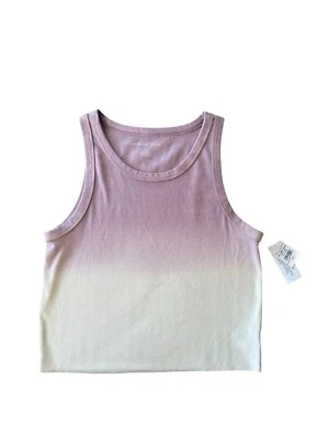 Pulôver regata American Eagle marfim e roxo ombre cropped feminina pequena, nova com etiquetas - Imagem 1 de 4