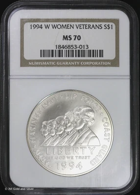 1994-W $1 Women in Military Memorial Commem Silver Dollar NGC MS 70 | UNC BU - Image 1 of 4