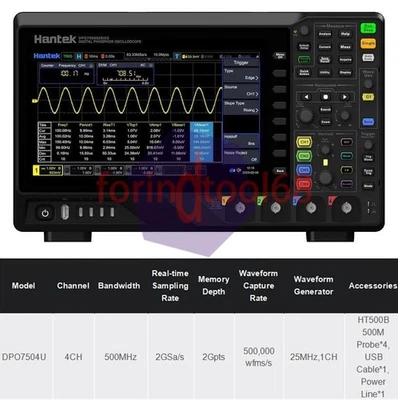 Hantek DPO7504U Oscilloscope 500MHz 4CH+1CH Waveform Generator 2GSa/s 2G Memory - Image 1 of 4