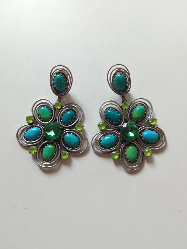 Konplott Boho Twist  Grün große Clips  9,5 cm Atik Silber Ohrhänger Ohrringe - Bild 1 von 4