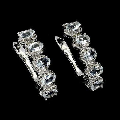 Pendientes de plata de ley 925 ovalados aguamarina zafiro piedras preciosas naturales joyería Foto 1 de 4
