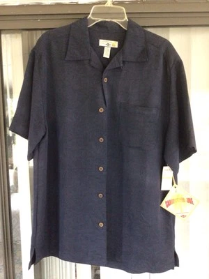 Vtg. Caribbean Joe Rayon/Poly Camp Collar Short Sleeve Shirt Navy Blue W/ Tags - Image 1 of 4