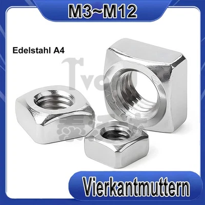 Vierkantmuttern DIN 557 Edelstahl A4 V4A M3 M4 M5 M6 M8 M10 M12 Vierkantmutter - Bild 1 von 4