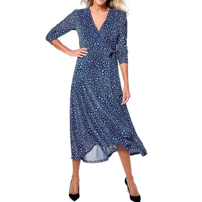 New Susan Graver Animal Print Mesh Midi Wrap Dress Blue Black Size Medium - Image 1 of 4