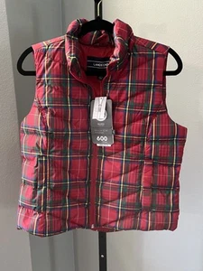 Lands' End Down Gilet imbottito zip davanti donna piccolo (S/P) rosso a quadri - Foto 1 di 7