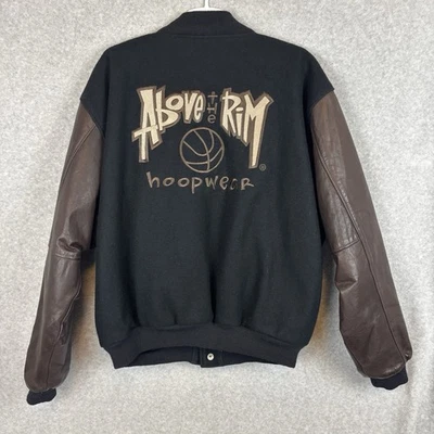 Vtg Reebok 90s Above The Rim ATR Varsity Jacket XL Wool Leather Black Brown RARE - Image 1 of 4