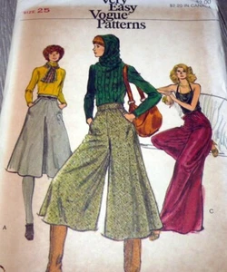 *LOVELY VTG 1970s CULLOTEE PANTS VOGUE Sewing Pattern WAIST 25 FF - Picture 1 of 1