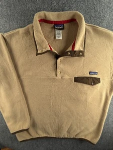 Patagonia Synchilla Fleece Beige Pullover 1/4 Snap Jacket Large Soft Logo Men - Picture 1 of 15
