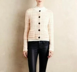 ANTHROPOLOGIE KNITTED & KNOTTED Plaid Boucle Cardigan Sweater Womens Size LG - Picture 1 of 8