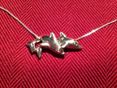 NEW Polished Pair Of Dolphins Necklace Pendant 925 Sterling Silver NEW - Image 1 of 4
