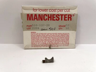 Nuevos insertos de carburo MANCHESTER 510-137-20 grado C2 9 piezas Foto 1 de 2