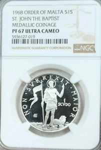 1968 ORDER OF MALTA 1 SCUDO ST JOHN THE BAPTIST NGC PF 67 ULTRA CAMEO TOP POP 1 - Picture 1 of 4