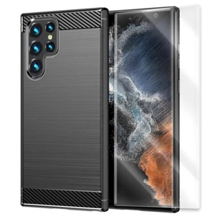 2in1 Clear Screen Protector Carbon Fiber Case for Samsung Galaxy S22 Ultra S908U - Picture 1 of 1