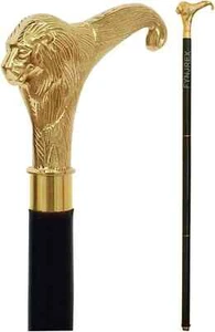 Vintage Brass Lion Head Handle Victorian HabdmadeWooden Walking Stick Shaft Cane - Picture 1 of 6