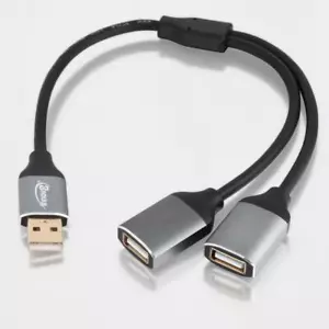 USB 2.0 A Male to 2 Dual Female Fast Charging Data Y Splitter Cable - 30cm - Picture 1 of 12