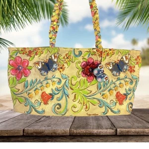 Kate McRostie Bag Tote Sun & Sand Beach Cotton Floral Butterfly Barbiecore Braid - Picture 1 of 17
