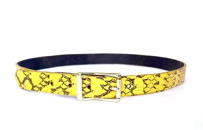 Cinturón de piel de serpiente vintage reciclado amarillo negro genuino hecho a mano talla 36 Nyovee Foto 1 de 4