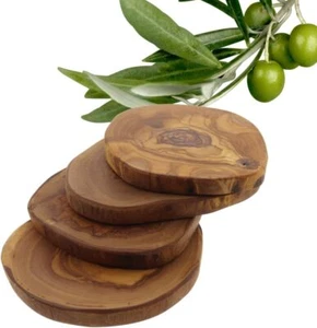 Juego de 4 posavasos Hofmeister de madera de olivo posavasos de vidrio disco de madera - Imagen 1 de 8