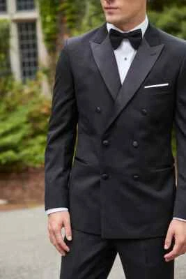Black Tuxedo 1 on 6 Double Breasted Peak Lapel 80027 - Image 1 of 3