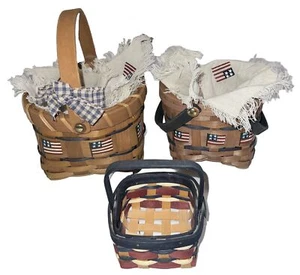 Primitive USA Flag Basket & Liner Americana Lot of 3 Baskets - Picture 1 of 24