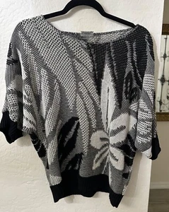 Vintage Barry & Me Womens Black & White Floral Knit Sweater - Bild 1 von 6