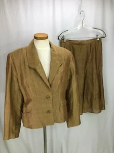 Zoey Women's Tan Linen Blend Skirt Suit 12 14 - Picture 1 of 8