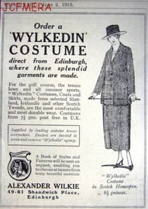 Anuncio de ropa casera escocesa 'DISFRAZ WYLKEDIN' - Pequeño anuncio impreso antiguo de 1919 - Imagen 1 de 1