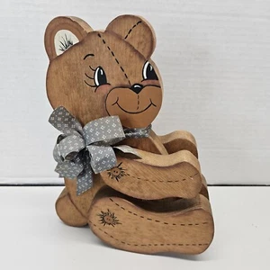 Wooden Handmade Teddy Bear 8.5" Vintage Nursery Decor Shelf Kid's Room 3D Rustic - Picture 1 of 17