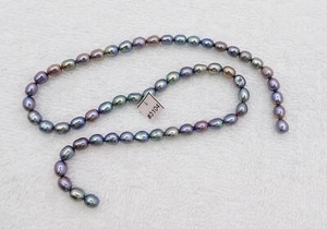 16" LONG QUALITY DARK OVAL RICE FRESHWATER PEARL STRAND CRAFT BEAD LOOSE B3104 - Picture 1 of 5