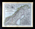 1892 Petermann Map Scandinavia Norway Sweden Finland Stockholm Baltic Stieler
