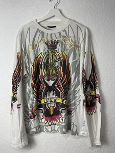 Christian Audigier Men's Los Angeles Double Sleeve Long T-Shirt Stones White 2XL - Picture 1 of 7