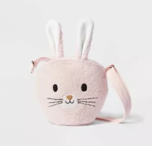Spritz Pink Easter Bunny Crossbody Boucle Fabric Bag Purse Sling Basket 7.5"Wide - Picture 1 of 6