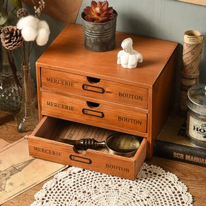 Vintage Wooden Desktop Storage Cabinet Drawer Box Makeup Organiser Office Holder - Picture 1 of 12