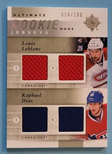 2011-12 UD Ultimate Rookie Duos Jerseys Card # URJ2-LD Leblanc/Diaz 014/100