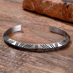 Small Viking Bracelet Vintage Stainless Steel Cuff Fits 5.9-6.5 inch Wrists Men - Picture 1 of 5