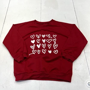 Red Heart Print Long Sleeve Crewneck Sweater Girls Size Small 5-6 - Picture 1 of 5