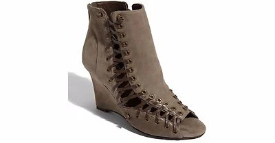 7 For All Mankind Marrón Taupe Marlo Punta Abierta Cuero Botines Botín Talla 9,5 Foto 1 de 4