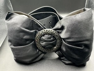 Vintage Black Silk Bow And Rhinestone Belt Size 30 Small - Picture 1 of 16